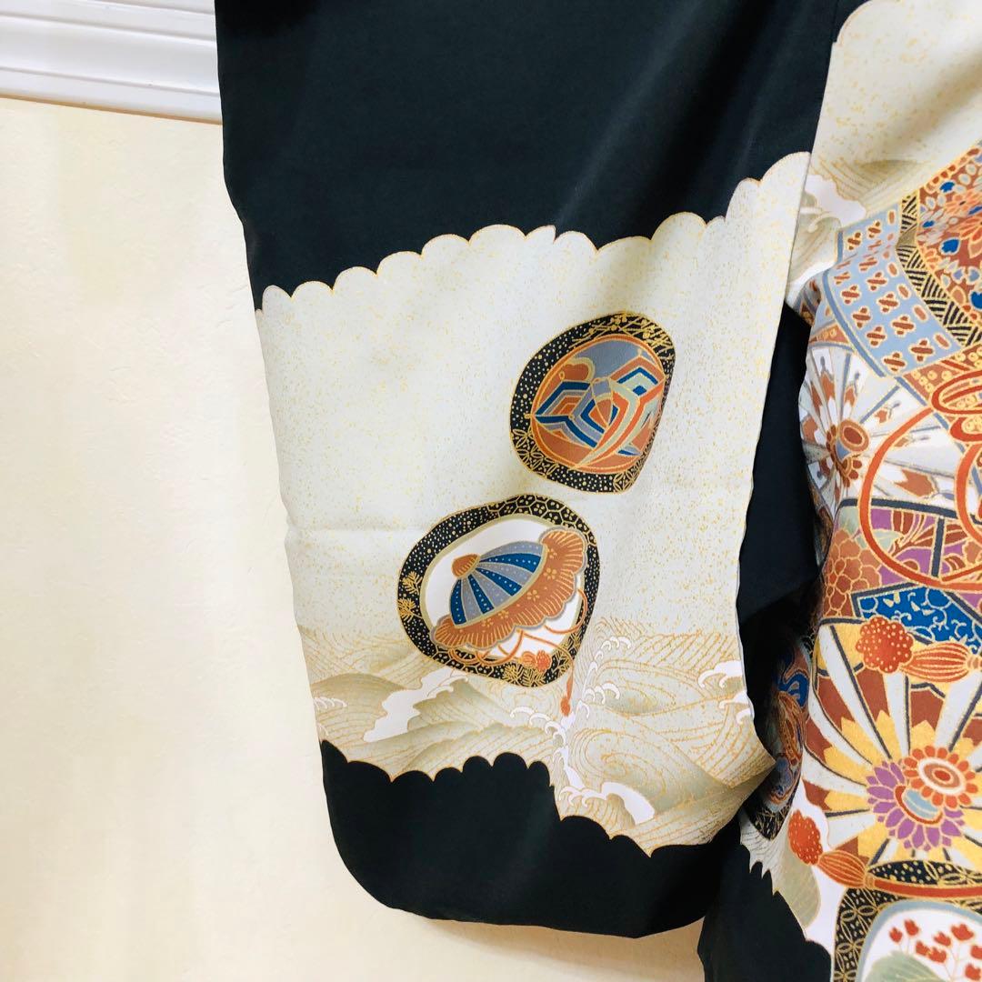 美品‼️七五三 五歳‼️兜 金箔散り‼️黒地にクリーム系 完全フルセット‼️家から揃え無