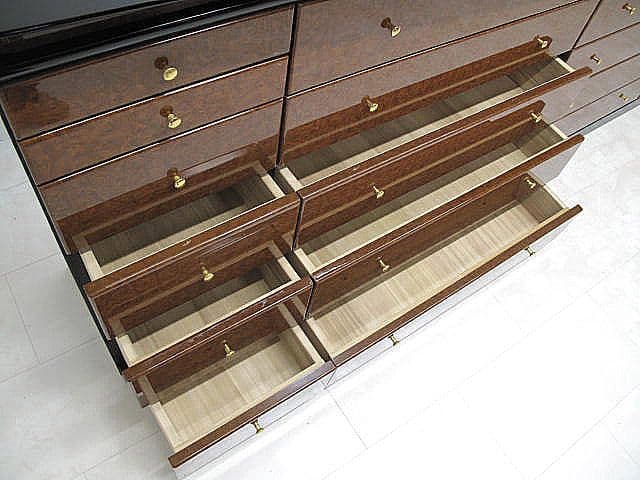 九州大川家具 アールデコ様式バール材ワイドチェスト W300cm ピアノブラック