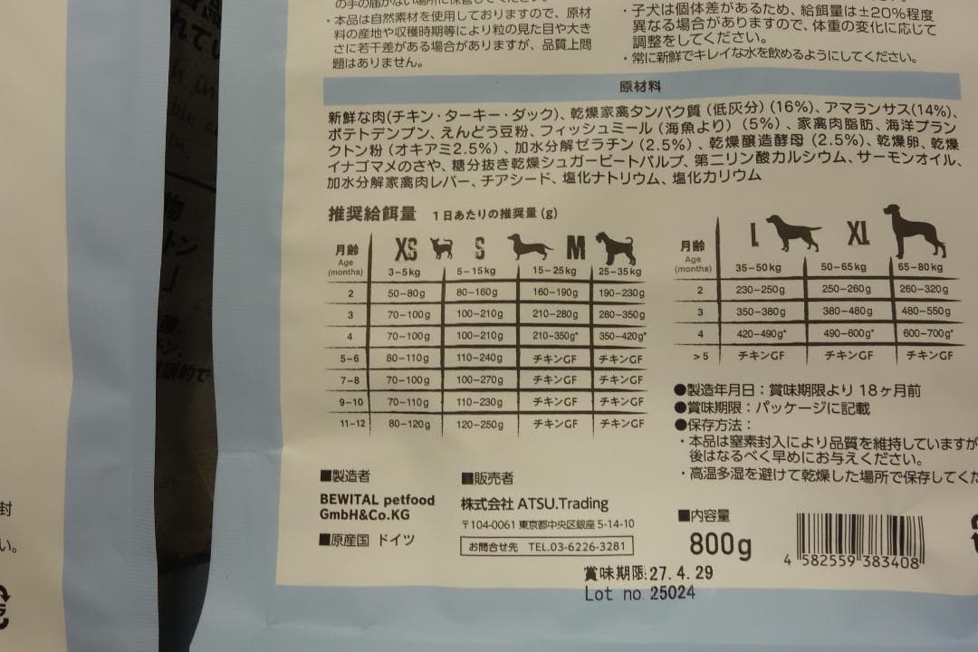 ベルカンド パピーグレインフリー チキン　ドッグフード3kg1袋＋800g3袋