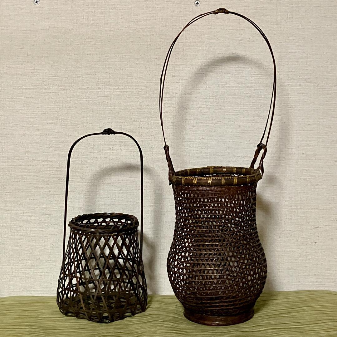 花籠 竹籠 華道 花器 生け花 レトロ 工芸品 茶道 竹細工 花道 和風