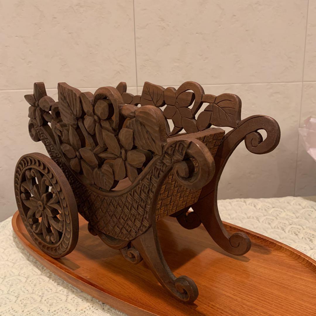 スミレ　手押し車　花籠　花車　木製　ヴィンテージ