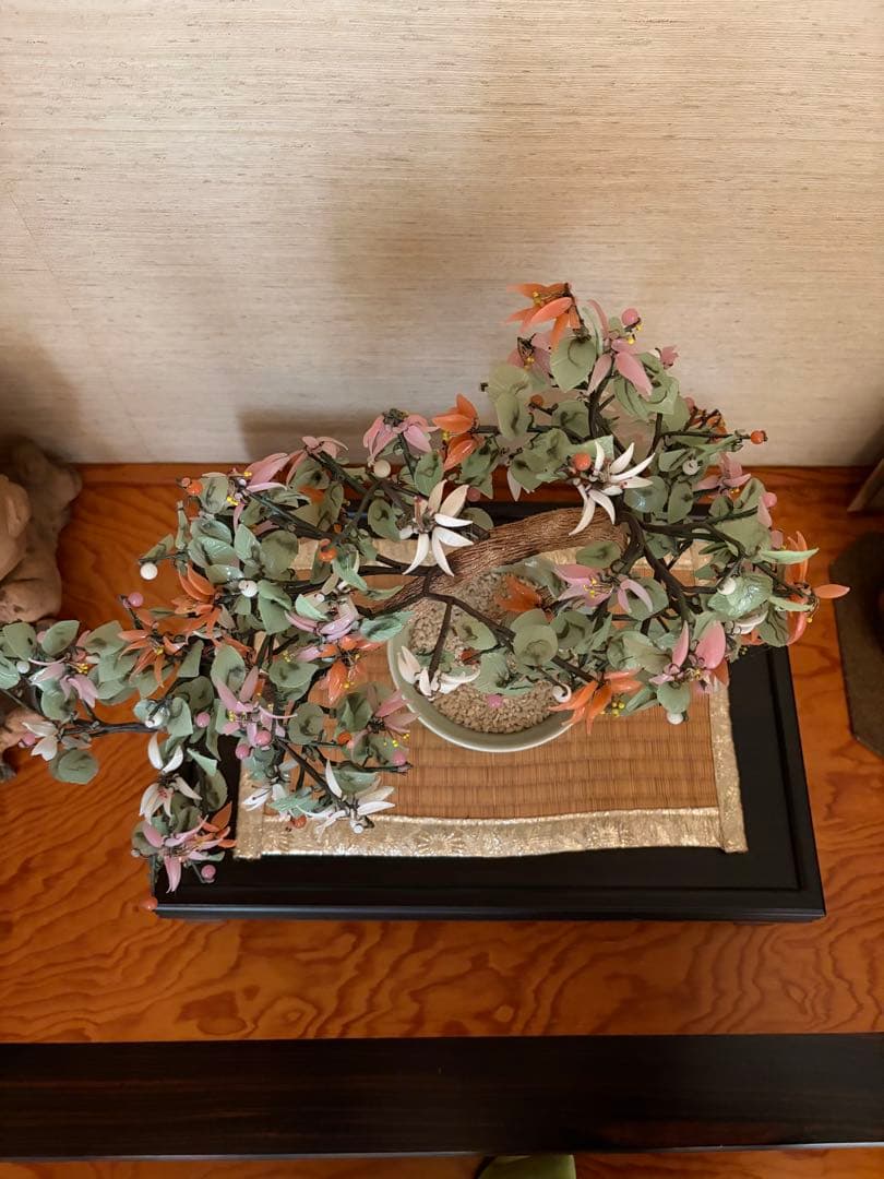 中国美術骨董品中型 造花 陶器鉢付き インテリア置物