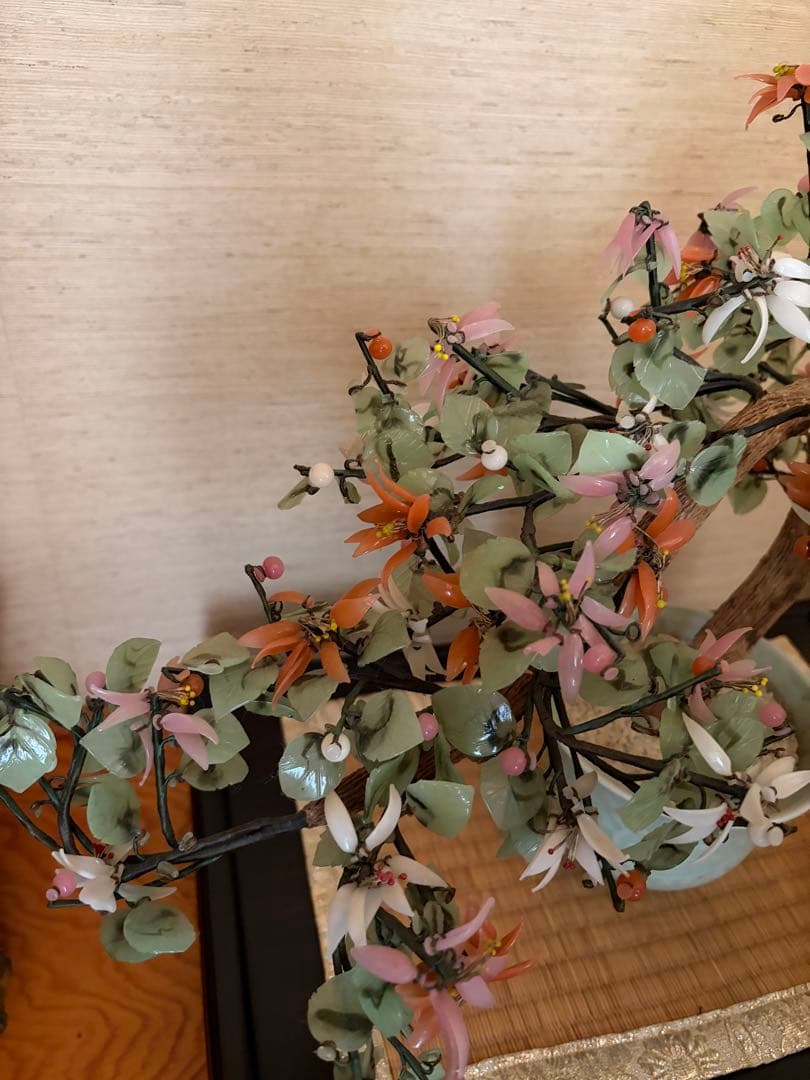 中国美術骨董品中型 造花 陶器鉢付き インテリア置物