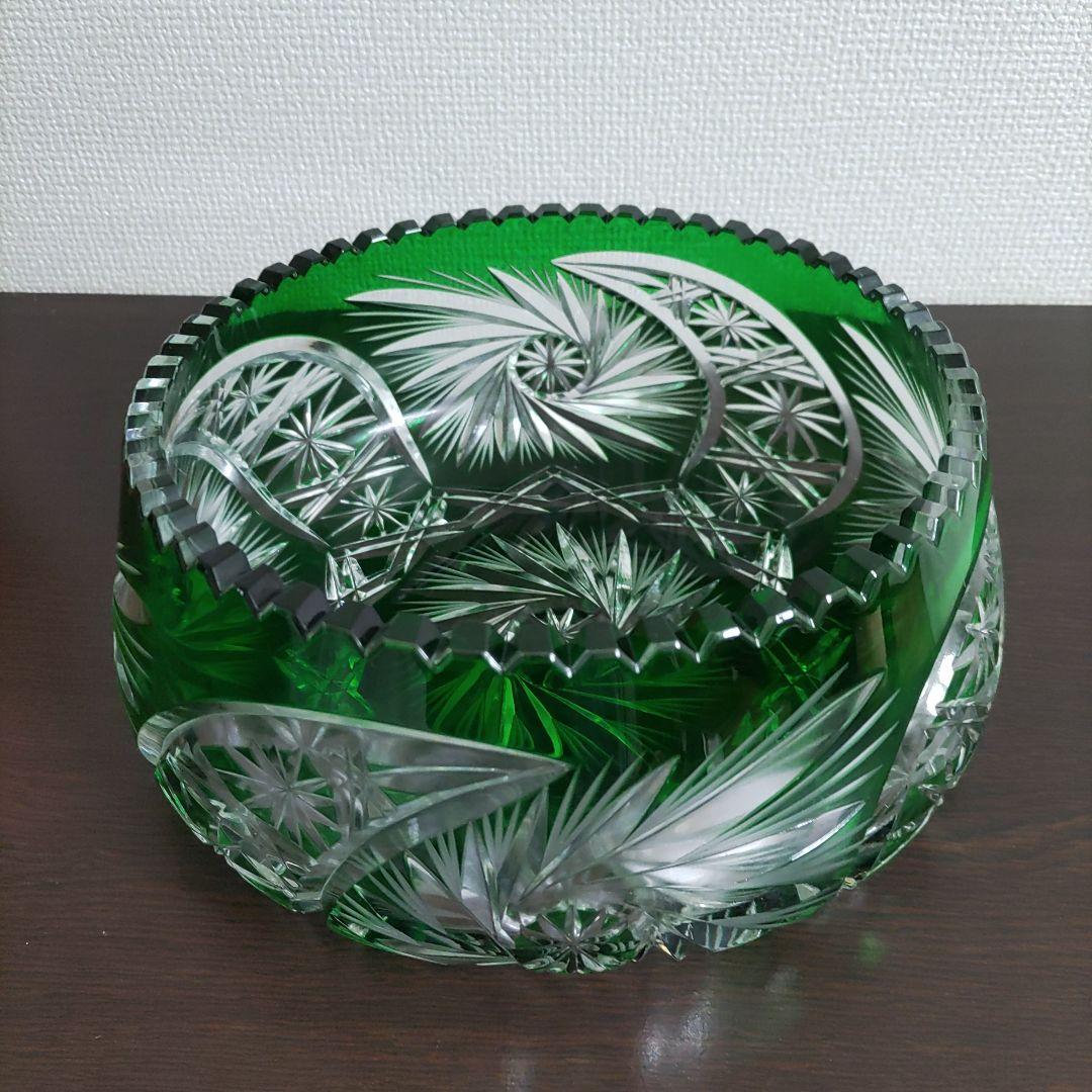 未使用品 ケニッヒ 切子 鉢 ドイツ製 KONIG グリーン クリスタルガラス
