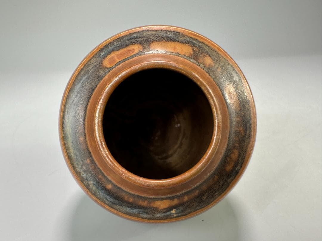 日本美術　江戸時代　丹波焼　茶道具　鉄釉茶入 小壺　刻印有　純銀蓋付　時代共箱付