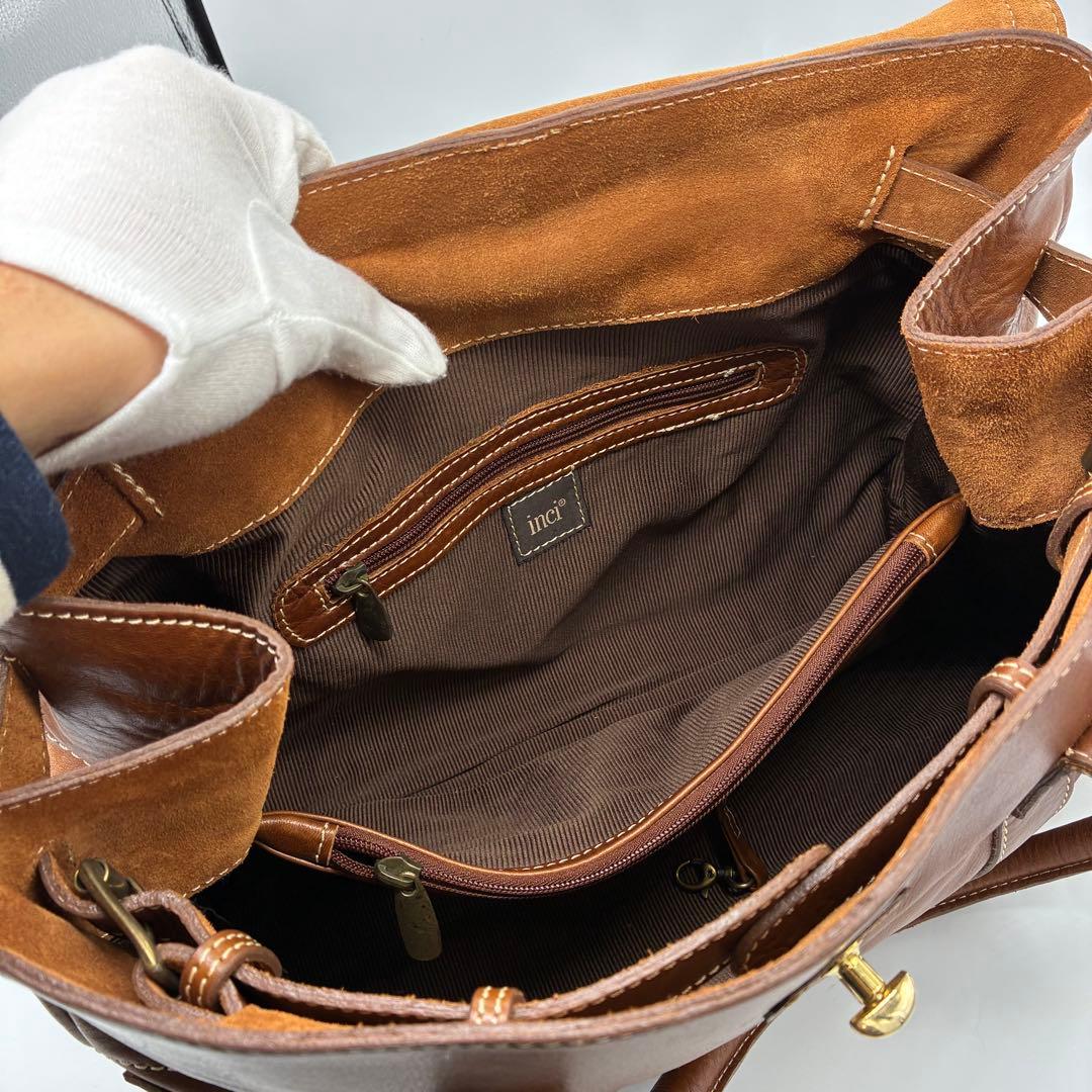 良品】inci ハンドバッグ　トートバッグ　ブラウン　レザー　ターンロック