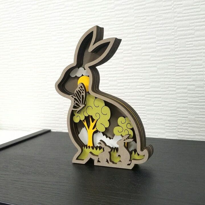 3D木製置物 】うさぎ兎★ アートオブジェ置き物グッズ雑貨かわいい可愛い 動物