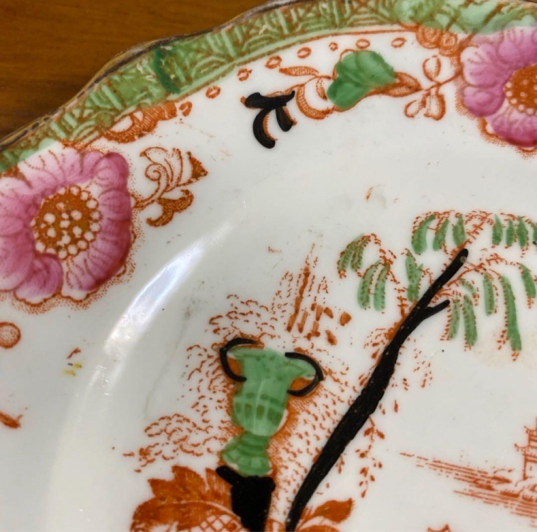 英国窯初期のアンティーク　カップ　ソーサー　プレート　シノワズリ c1880