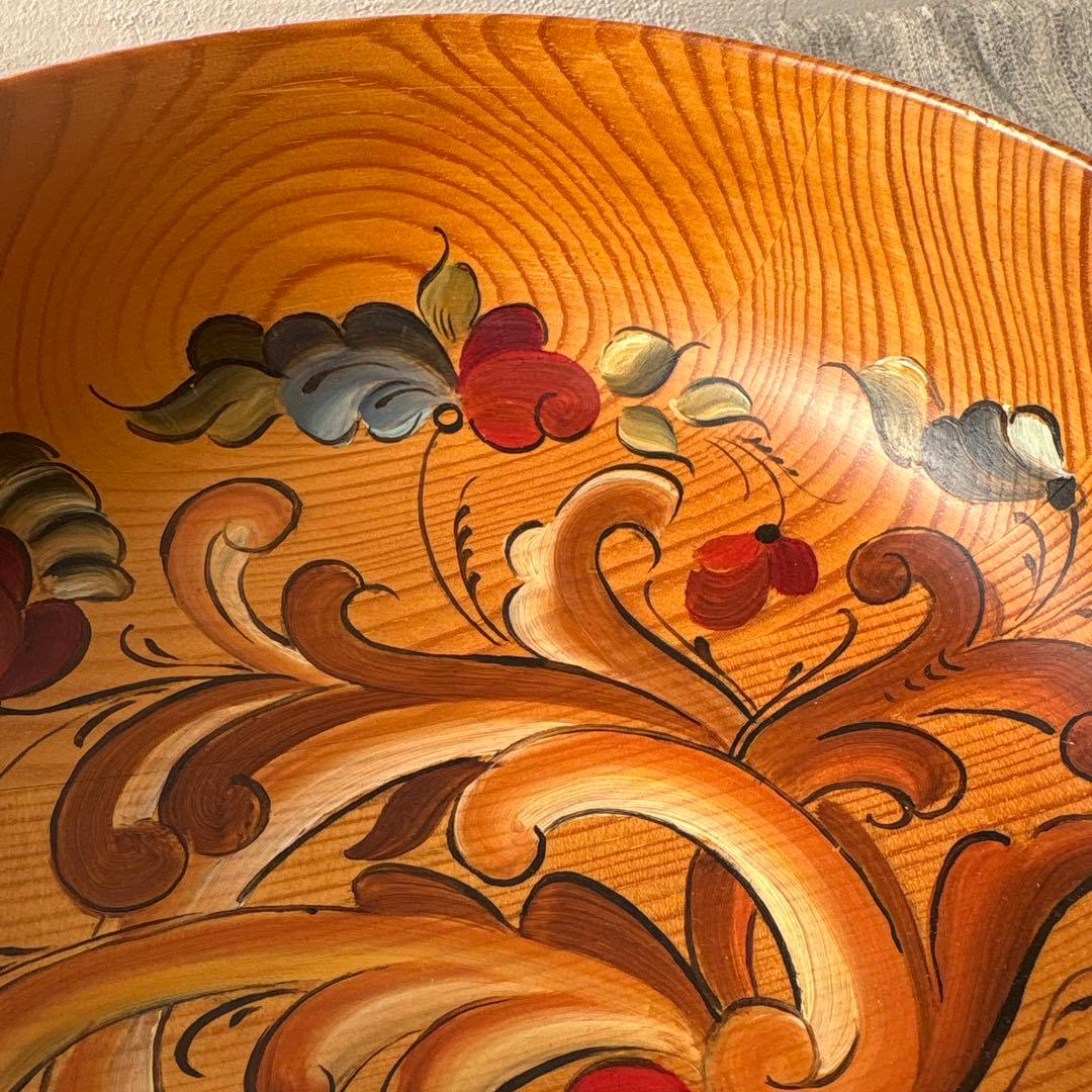 ノルウェー 木製 手描き ボウル ローズマリング 北欧ヴィンテージ