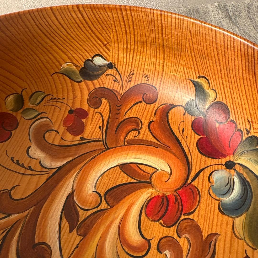 ノルウェー 木製 手描き ボウル ローズマリング 北欧ヴィンテージ