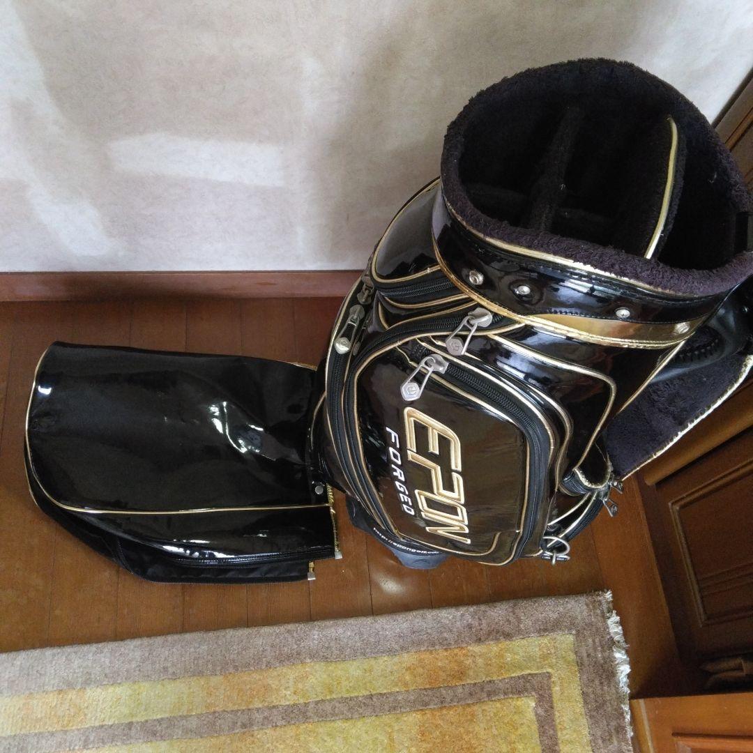 EPON　エナメル　三点式 キャディバッグ　 ブラック×ゴールド　 遠藤製作所