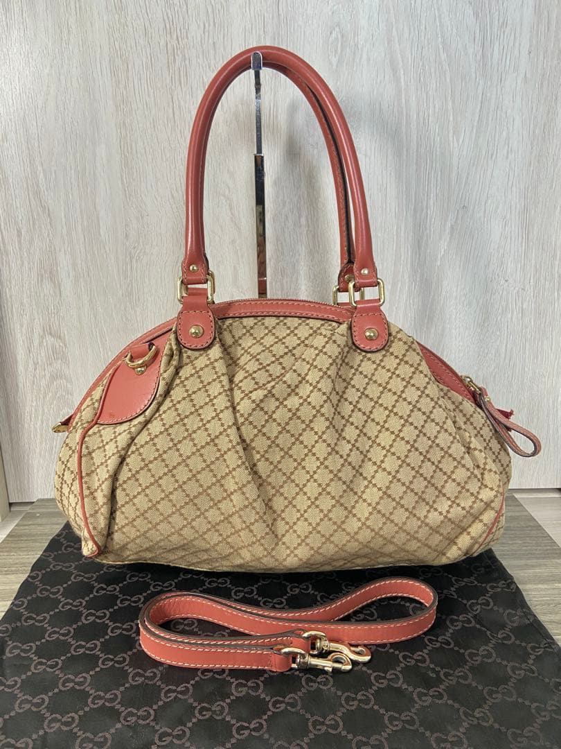 グッチ　ディアマンテ　2way トートバッグ キャンバス　インターロッキング