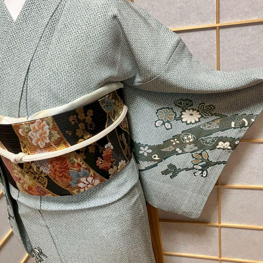 みーちゃん様［7155］訪問着 美品 熨斗目文様 鹿の子柄 金彩 正絹 着物 袷