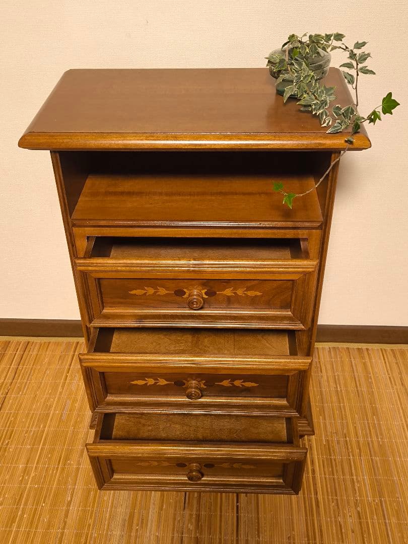 モービルハウス　イタリア家具　電話台　3段チェスト　象嵌　アンティーク　花台