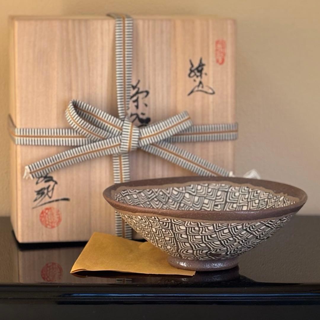 茶道具 練込茶碗 水野教雄 共箱・共布・栞付き