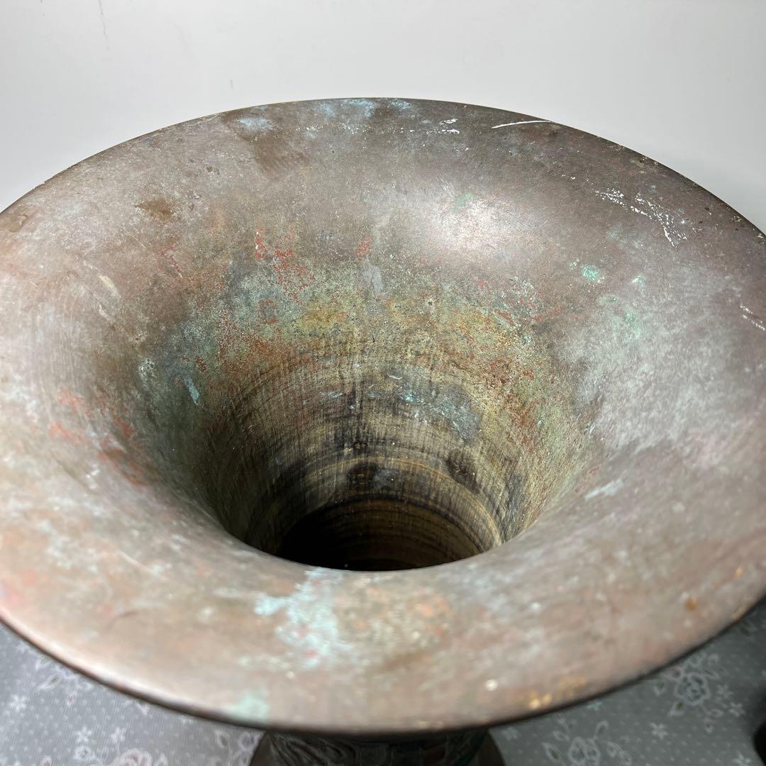 時代物 古銅 銅饕餮紋出戟花觚 高38CM 重約4kg