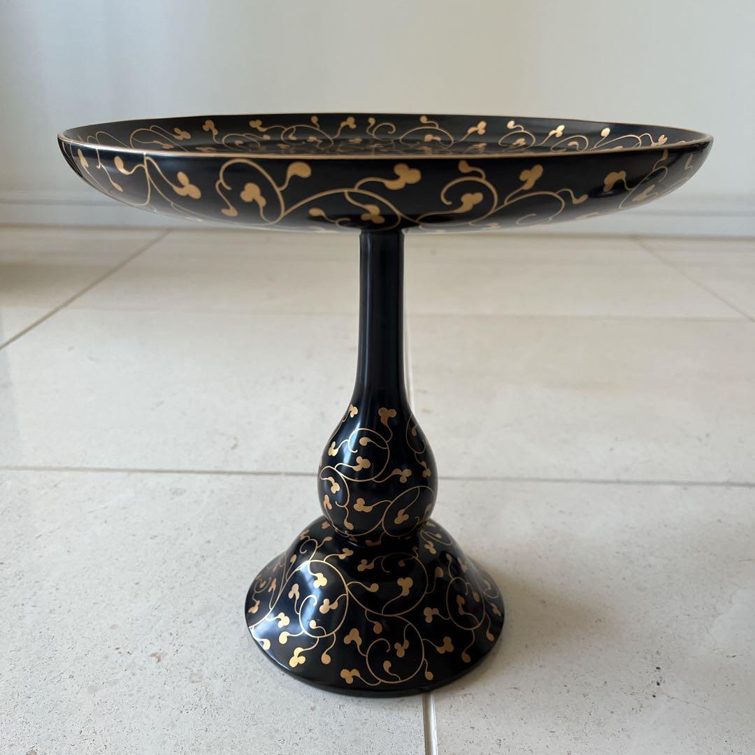 黒塗　唐草蒔絵　高杯　高月　一対