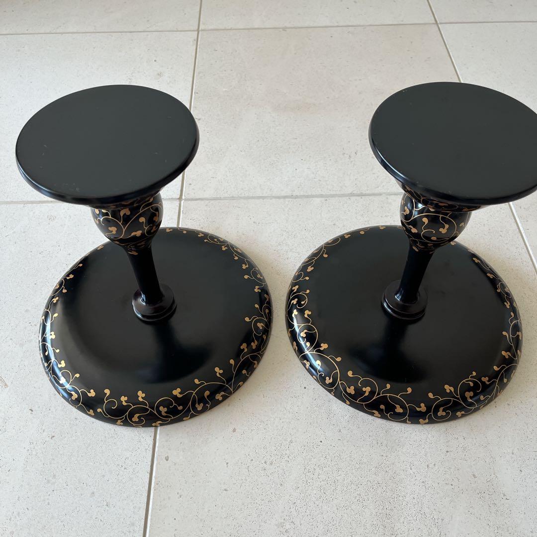 黒塗　唐草蒔絵　高杯　高月　一対