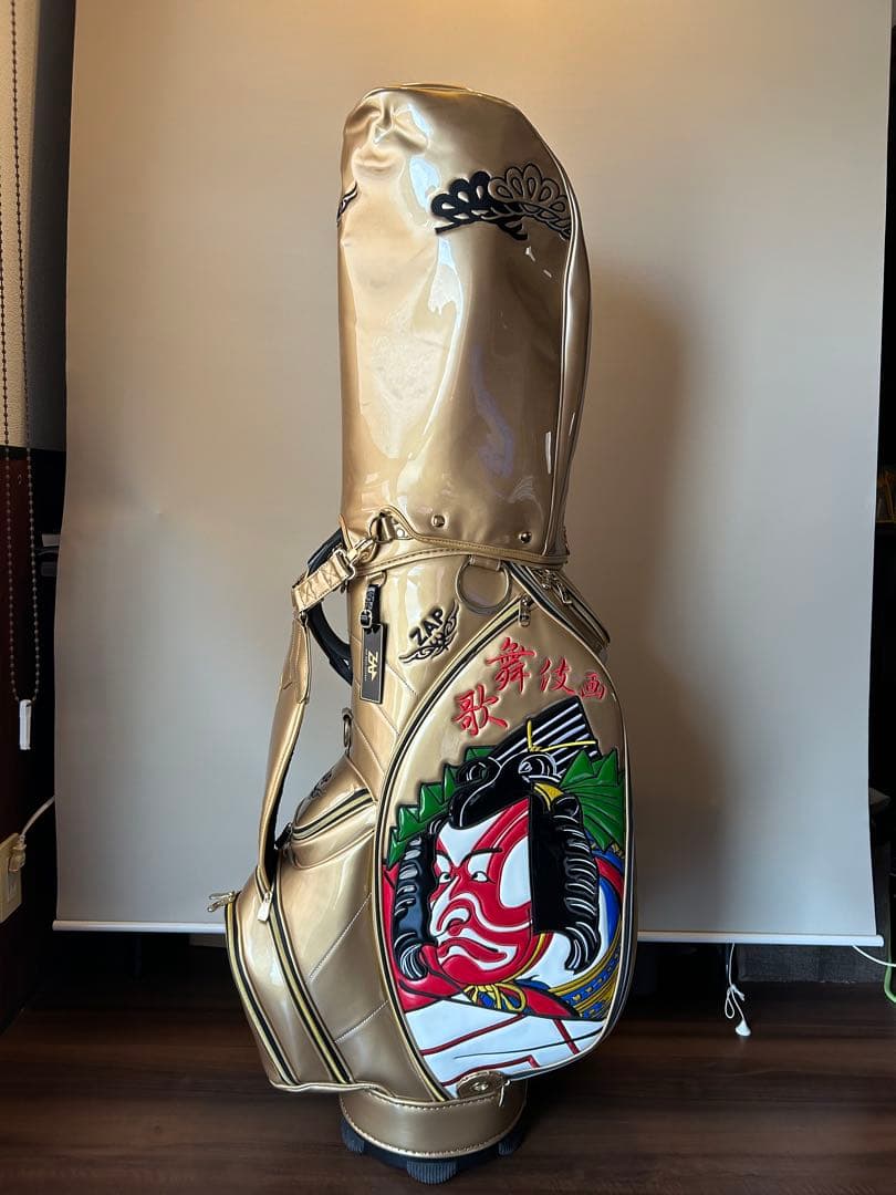 ザップZAPキャディーバッグ　歌舞伎画　ゴールド