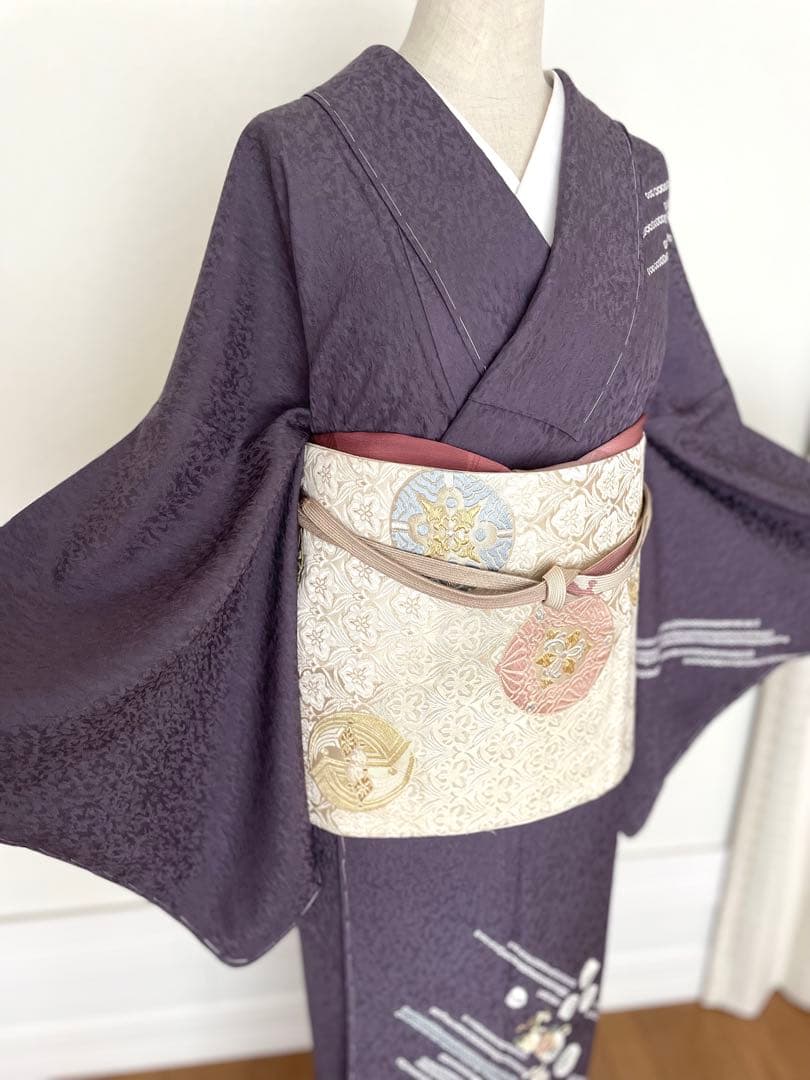 しつけ付き 手刺繍×絞り 付下げ訪問着 正絹着物 トールサイズ裄丈70