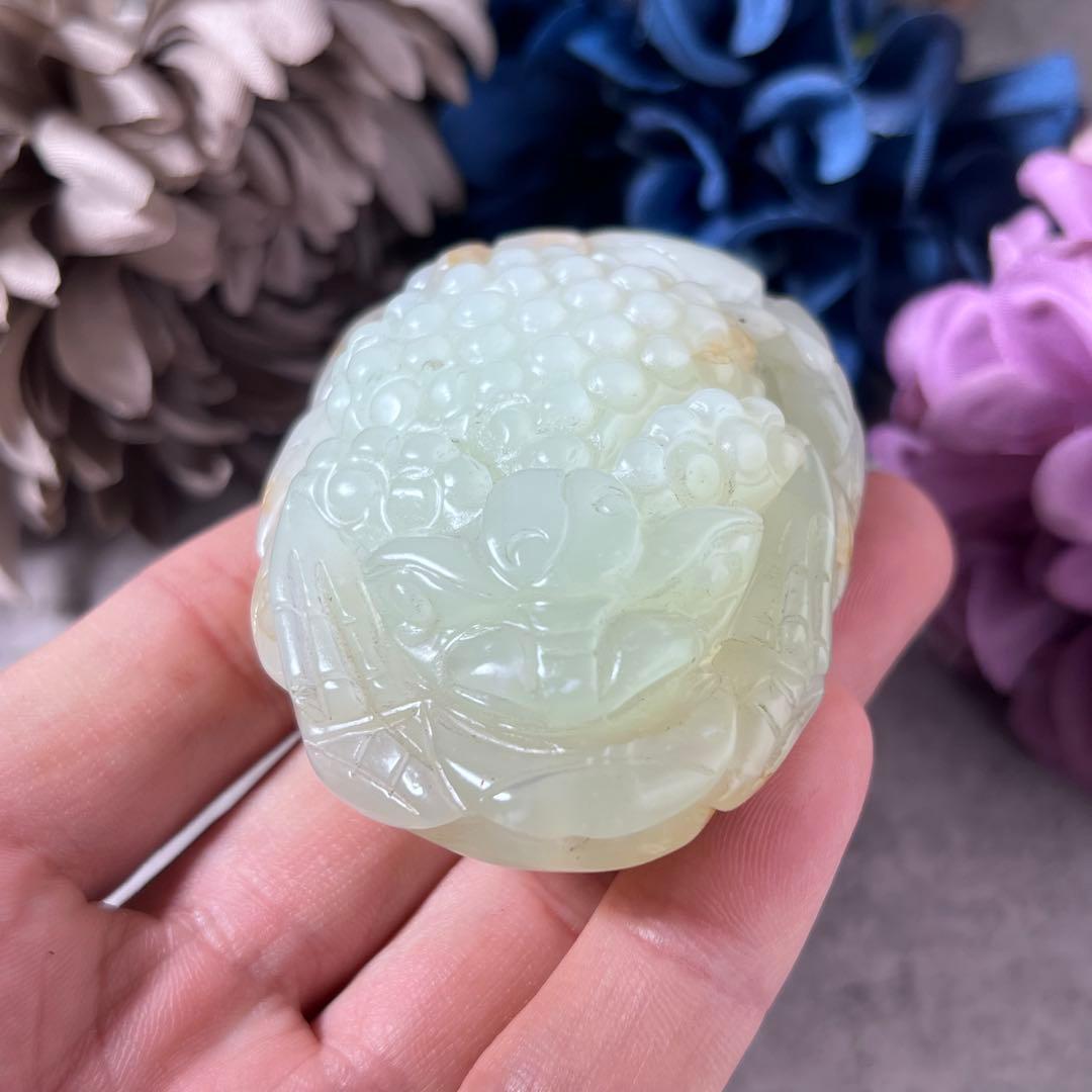 【翡翠？】青蛙神(蟾蜍)玉器置物　手把件 小擺件