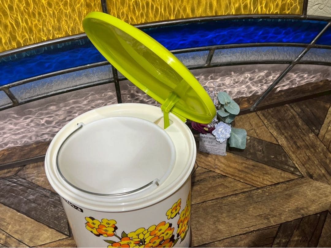 美品　ペダルペール インテリア ごみ箱 昭和レトロ レトロポップ 花柄