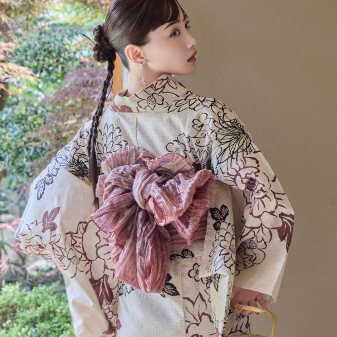 花柄浴衣・帯・下駄セット