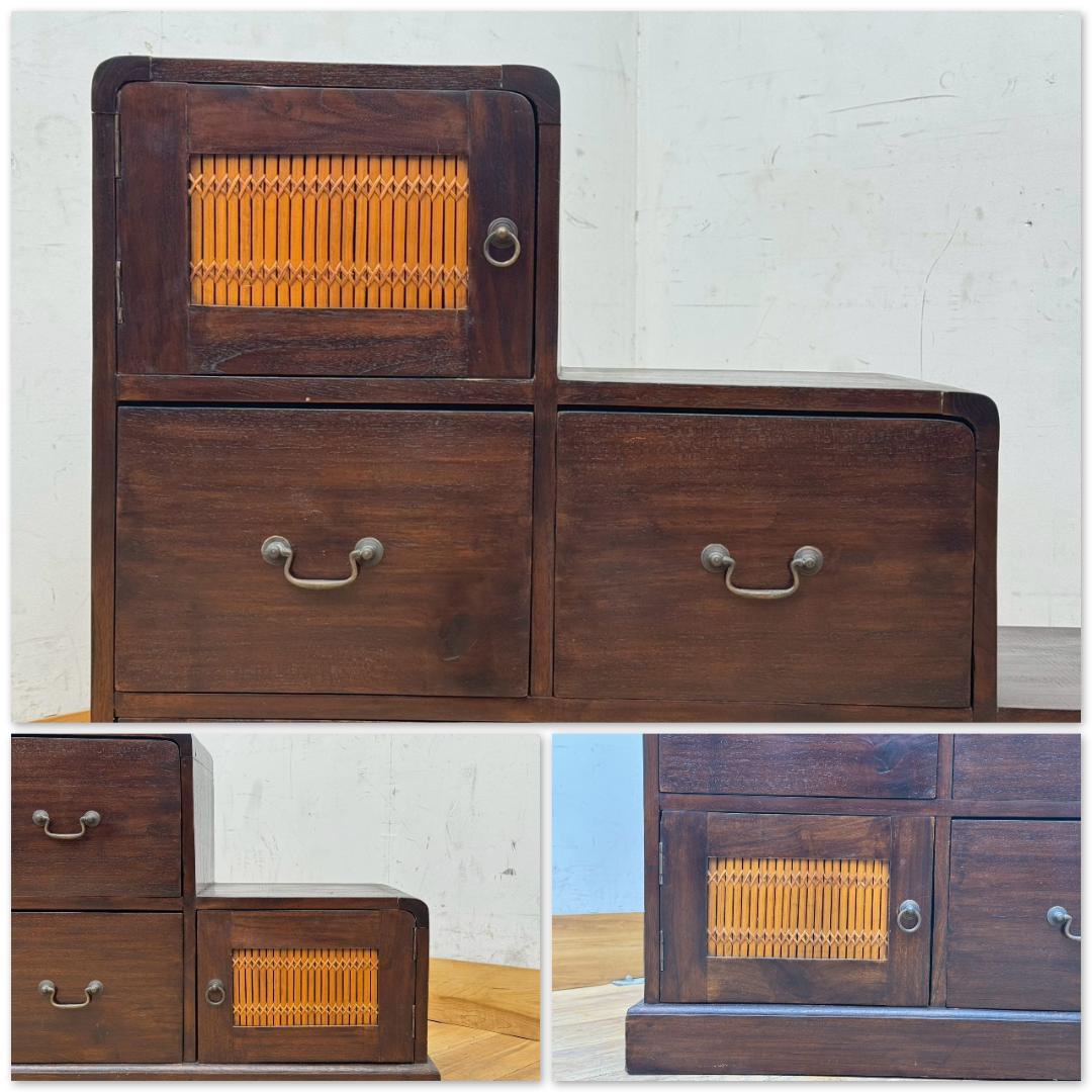 T1492☆階段箪笥　アジアン家具　和箪笥　時代箪笥　組子細工　木製　和家具