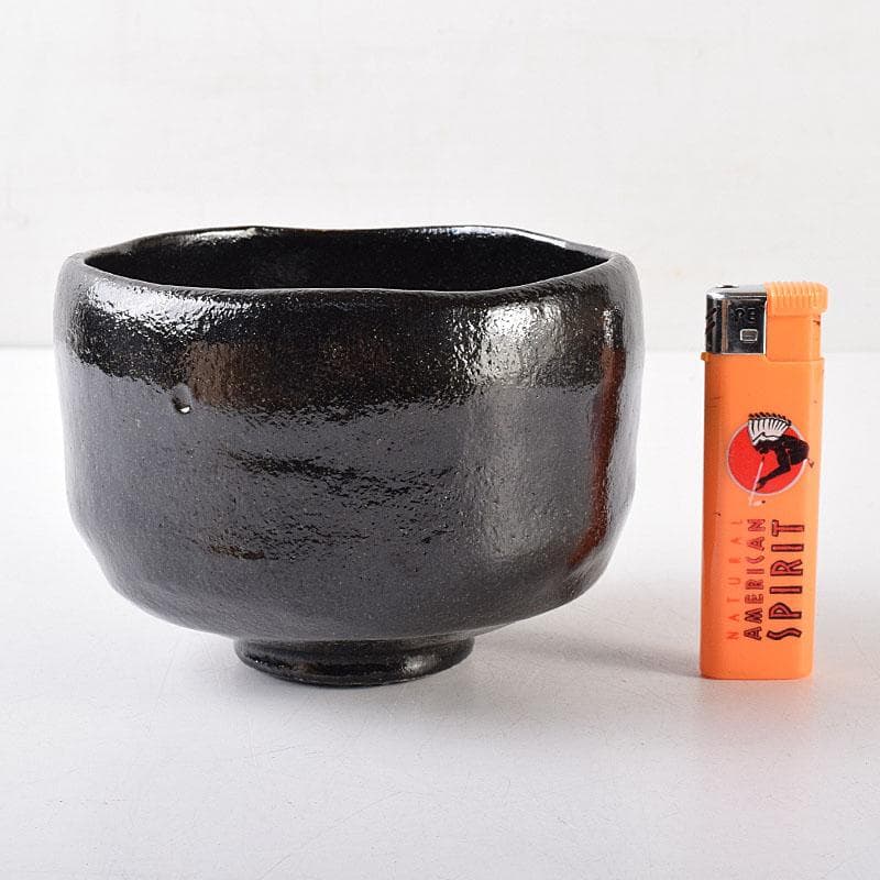 茶道具　楽焼　佐々木松楽造　黒楽茶碗　共布共箱　C　R8686