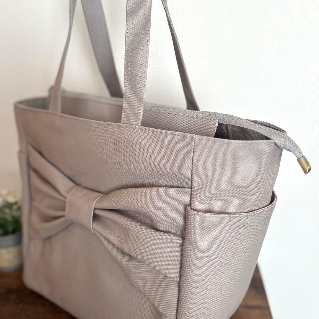 【ぽの】大きなリボンのサイドポケット付きトートバッグL 倉敷8号帆布