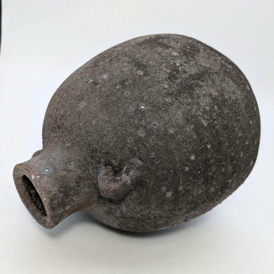 人間国宝 伊勢崎淳 備前焼 窯変扁壺 用心箱 扁壷 花器 耳付花入 花瓶 置物