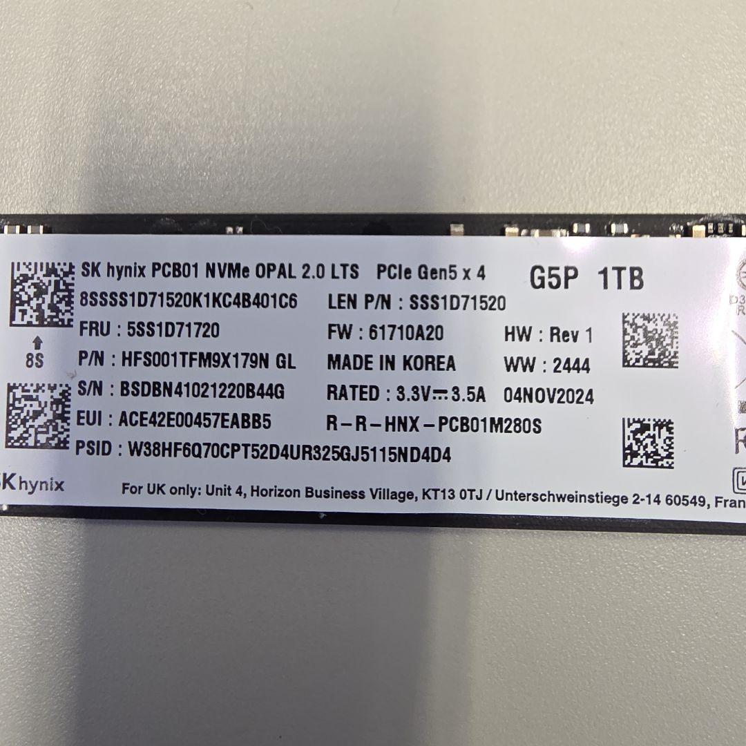 内蔵型SSD SK hynix G5P 1TB NVMe PCIe Gen5x4 SSD