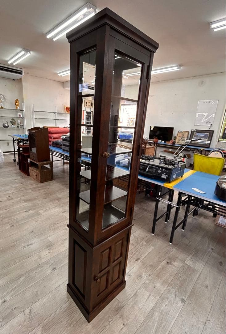 北海道民芸家具 樺材 飾り棚 4面ガラス 2面ドア　-497-