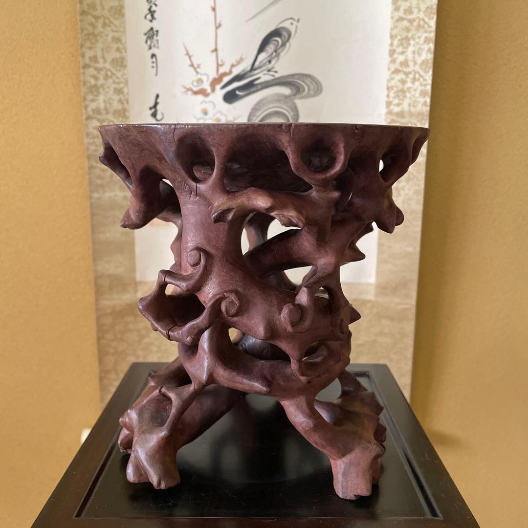 中国古玩 唐木 根台 根卓天然彫 花台 香炉台 盆栽台
