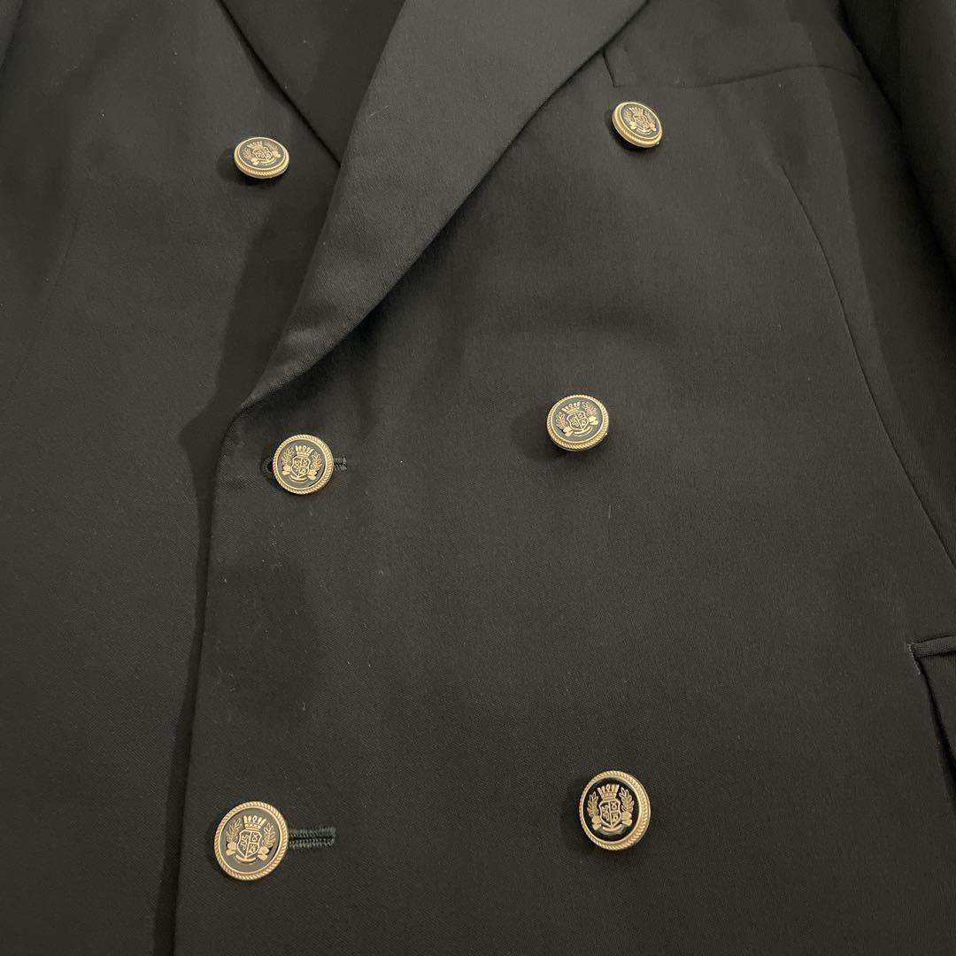 極上 漆黒ウール 黒金ボタン ダブルスーツ saint Laurentネクタイ