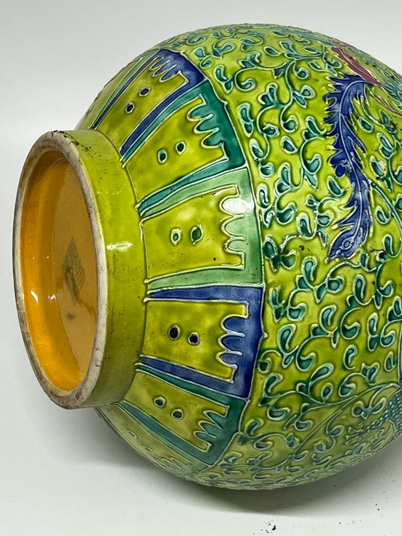 【整理品】極上 清時代龍鳳紋花瓶 /西す—43