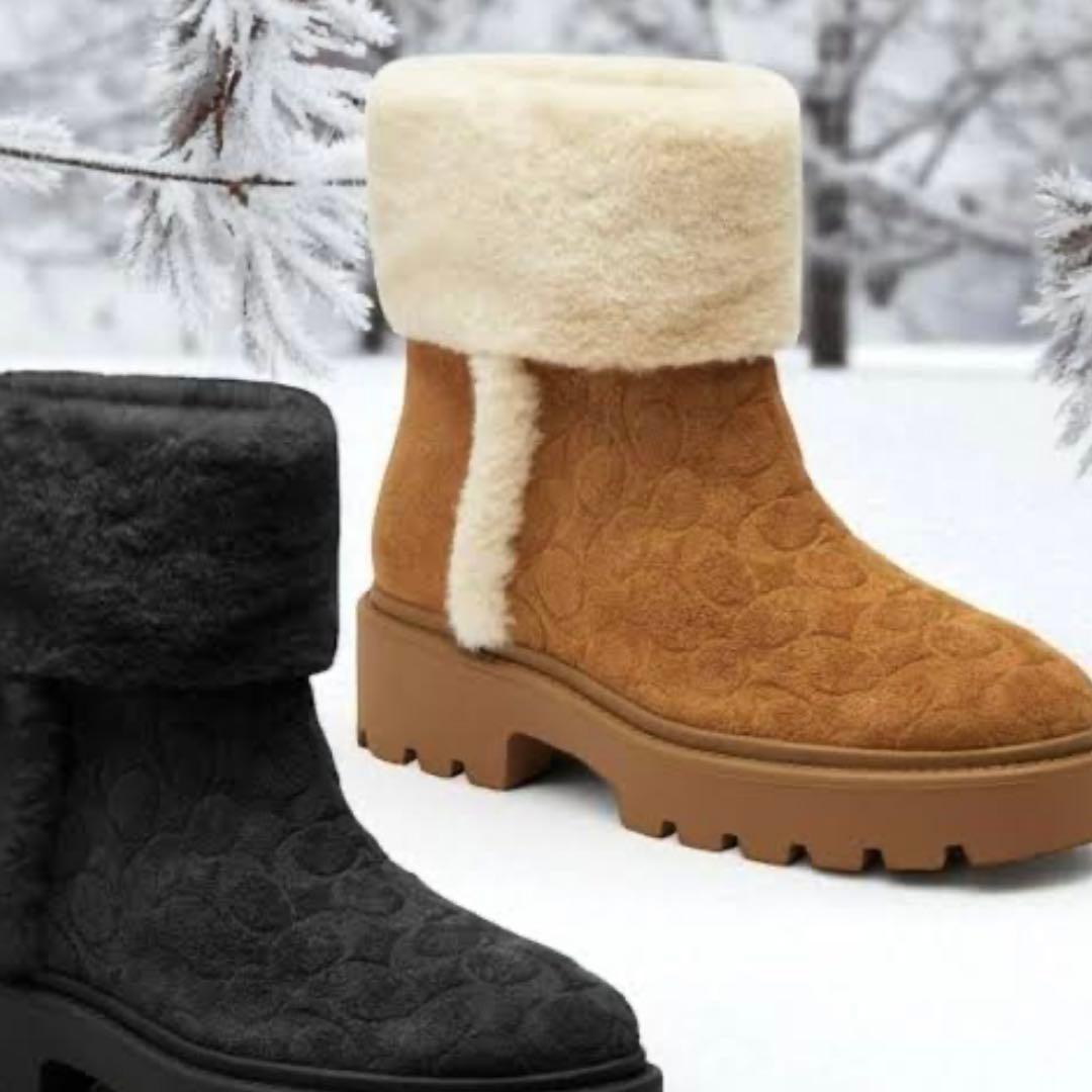 コーチ チャンキー シェルパ ブーティ　シグネチャー スエード ブラウン24