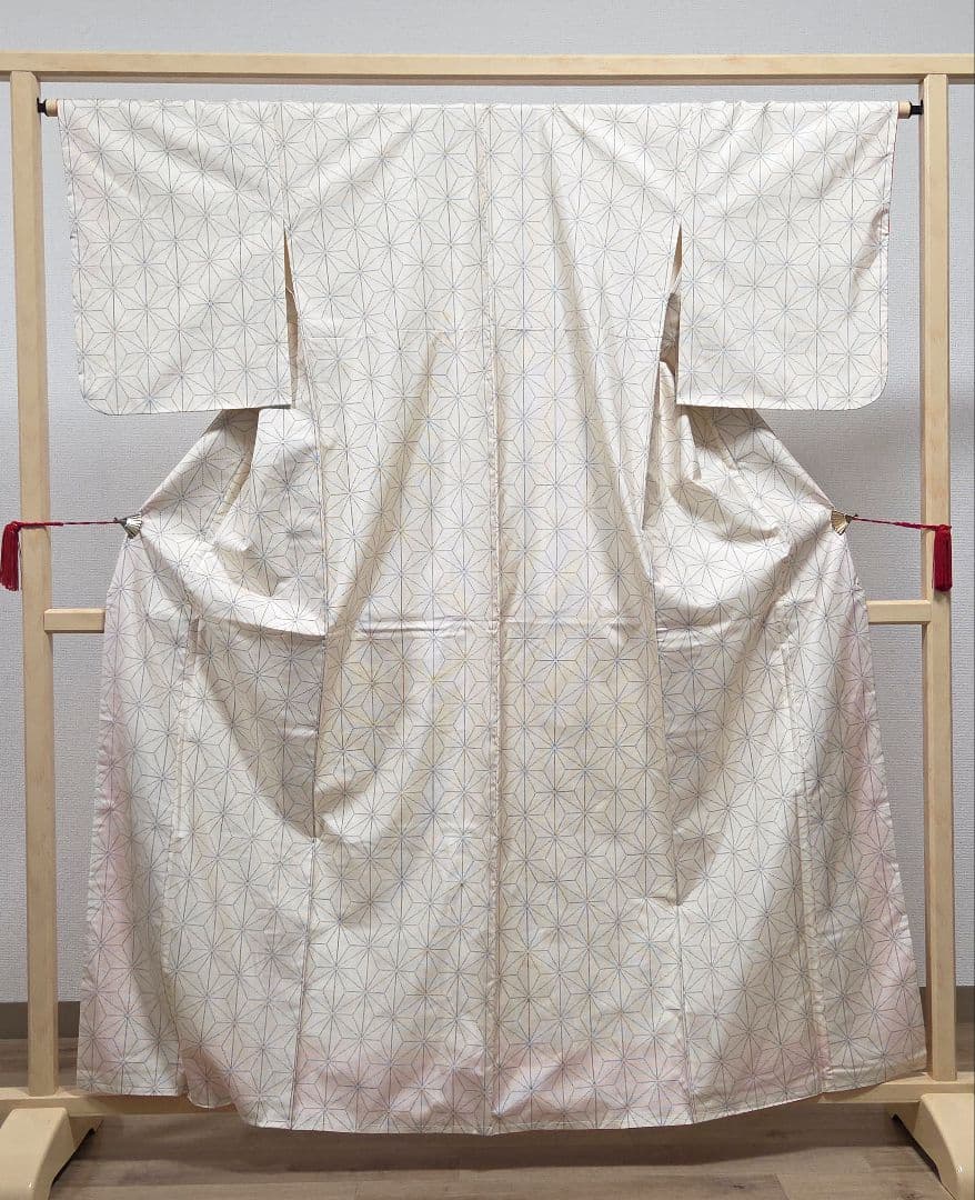 C◆着物くつろぎ 白大島紬 アンサンブル 着物羽織セット 麻の葉 袷 正絹 着物