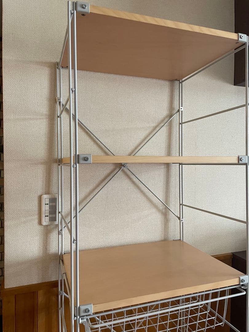 [送料込]無印良品MUJI スチールユニットシェルフ　ワイヤーバスケット付オーク