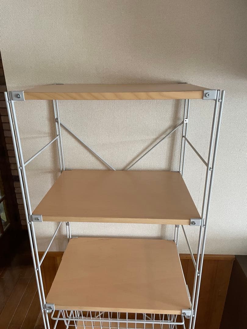 [送料込]無印良品MUJI スチールユニットシェルフ　ワイヤーバスケット付オーク