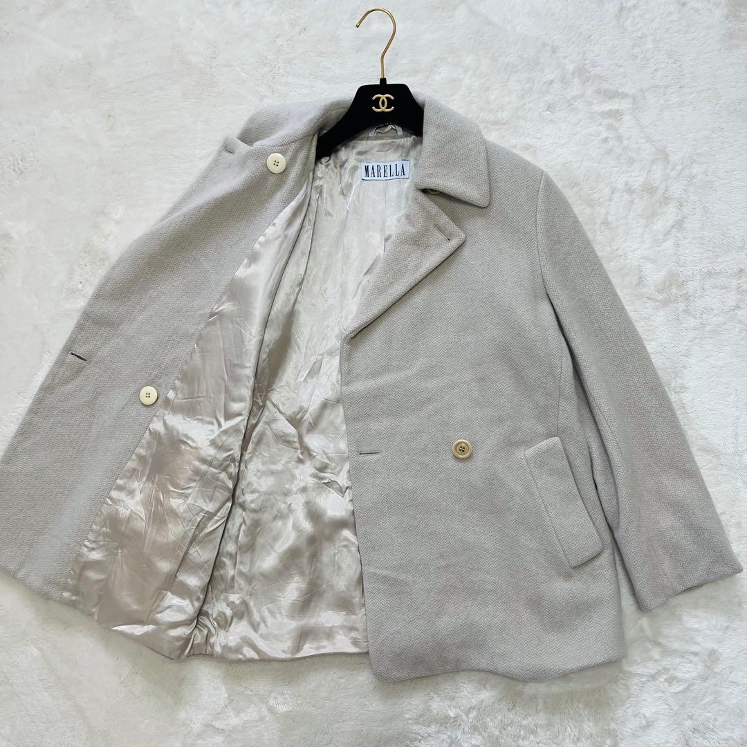 美品L✨マックスマーラ　マレーラ　ピーコート　カシミヤ混合　アイボリーベージュ