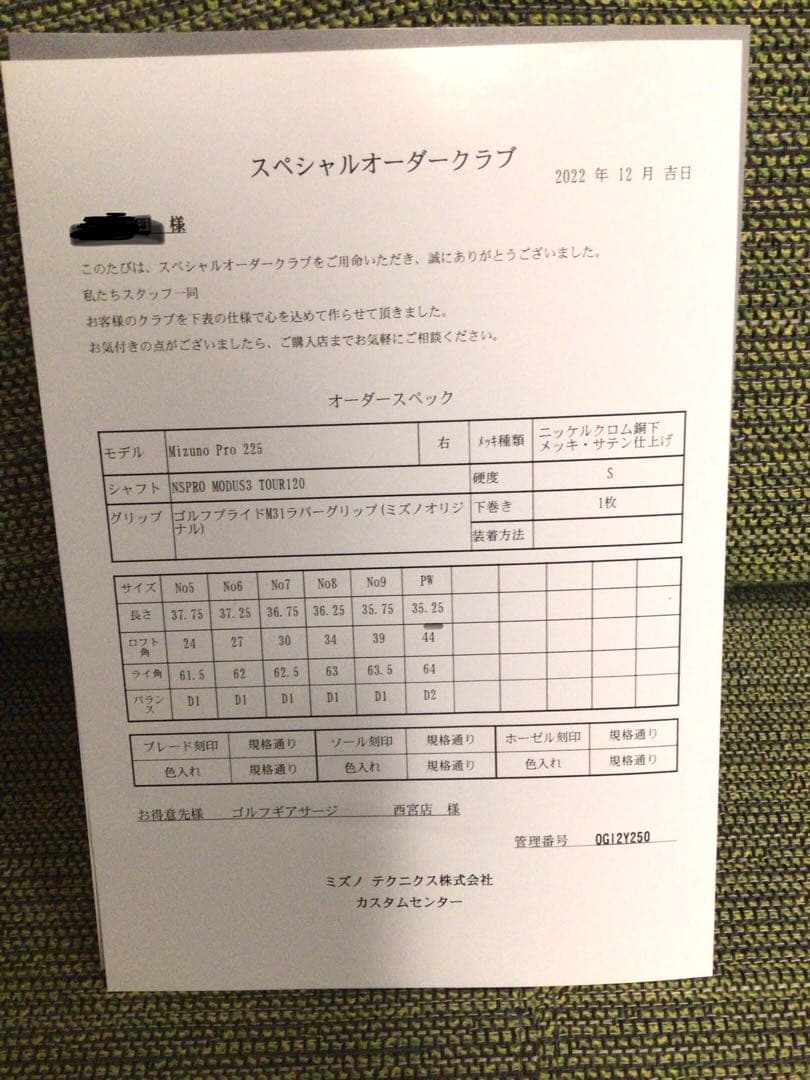 Mizuno Pro225アイアン 6本セット　養老オーダー品