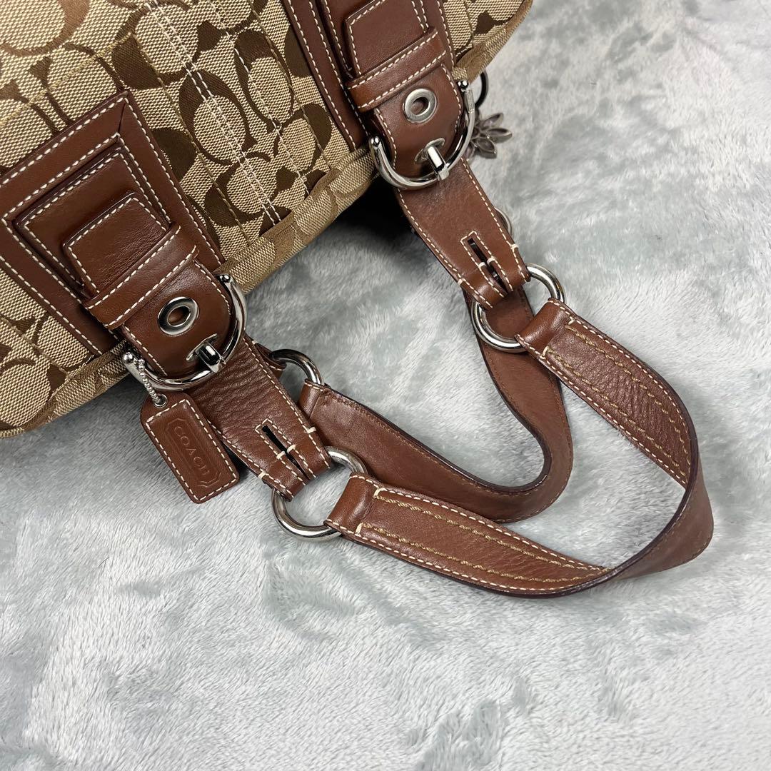 バッグ Coach Signature Satchel Canvas Bag Beige