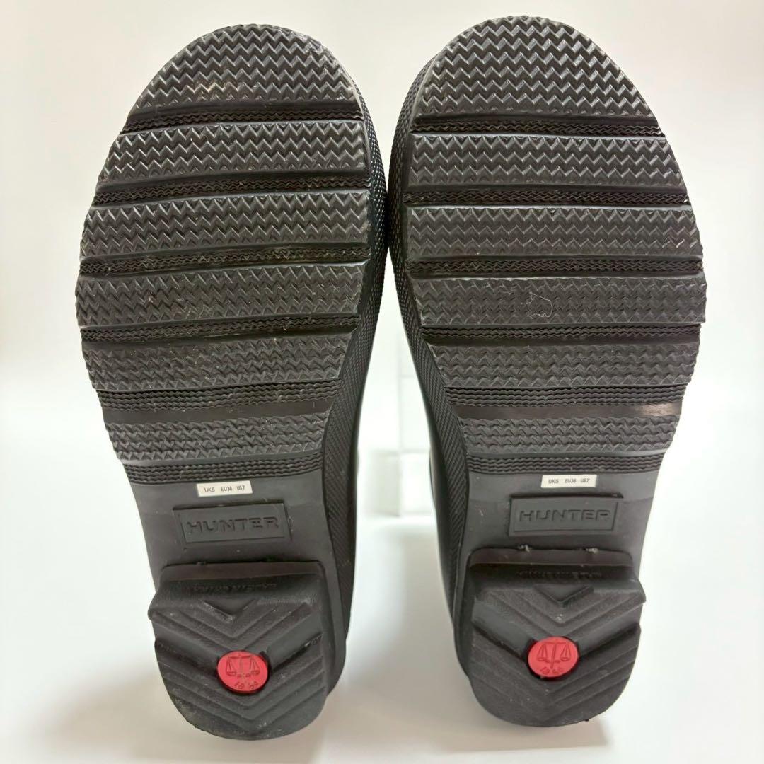 【美品】HUNTER レインブーツ ショート 24cm サイドゴア ブラック