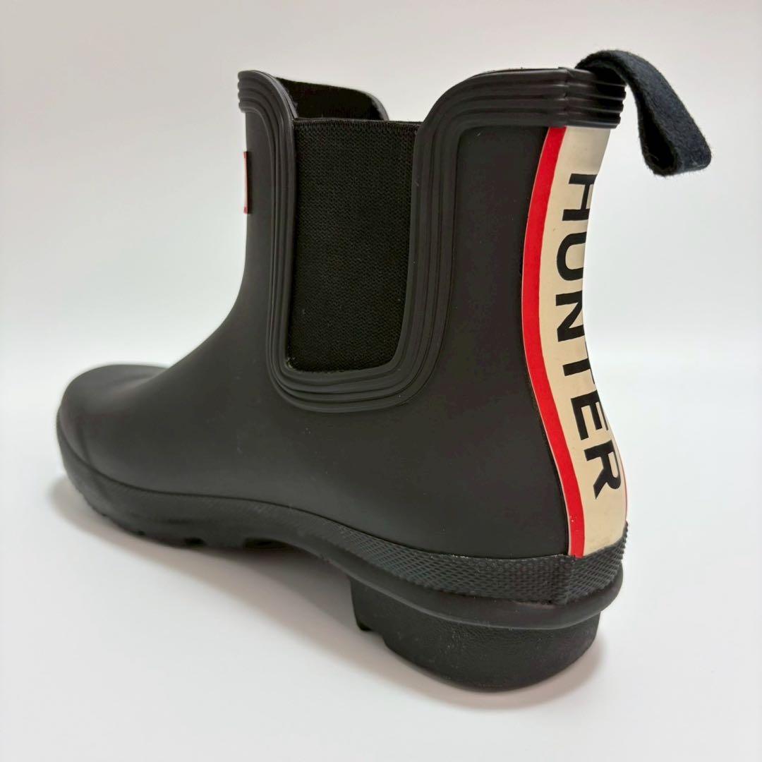 【美品】HUNTER レインブーツ ショート 24cm サイドゴア ブラック