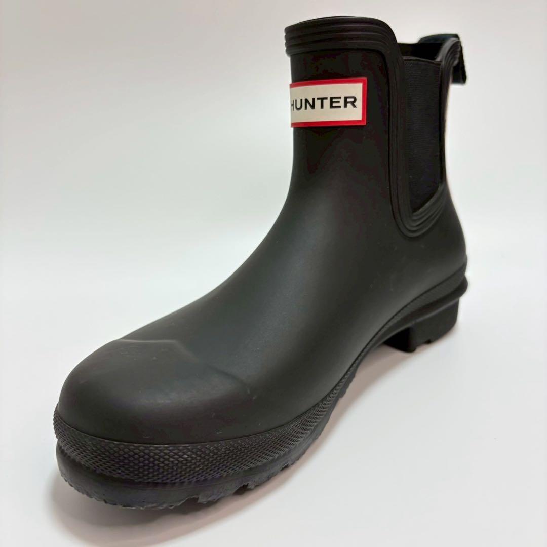 【美品】HUNTER レインブーツ ショート 24cm サイドゴア ブラック