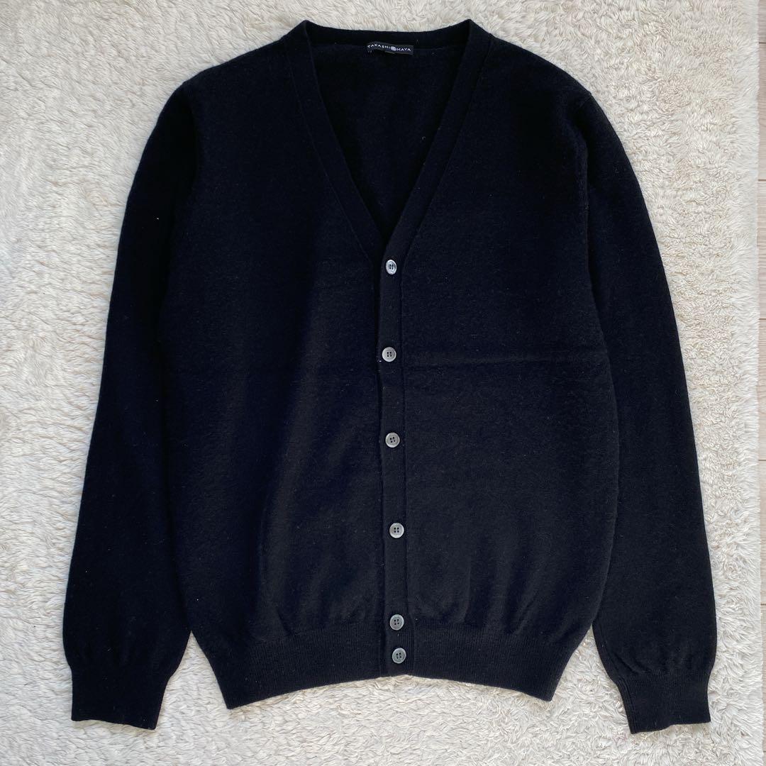 高級カシミヤ100%高島屋 TAKASHIMAYA★Vネックカーディガン黒 L
