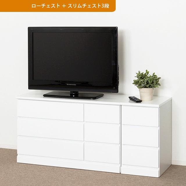 ホワイト鏡面 ローチェスト 3段6杯 W90