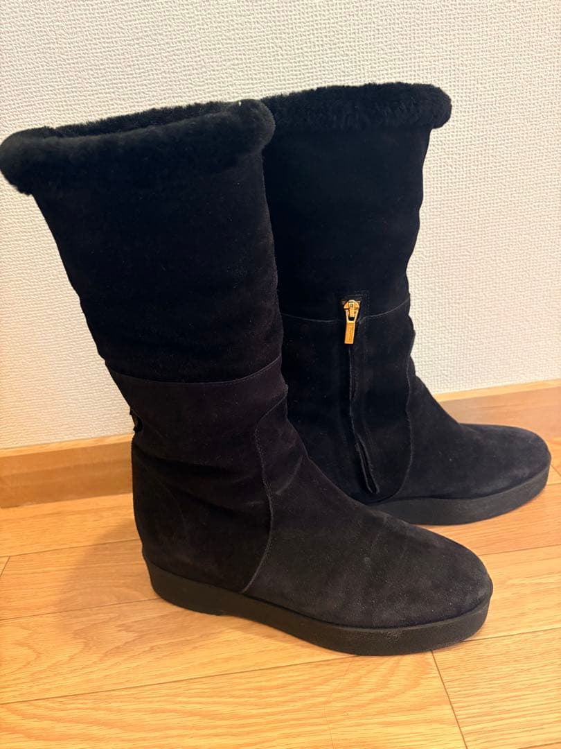 【中古】フェラガモ ロングムートンブーツ スエード 2way サイズ8
