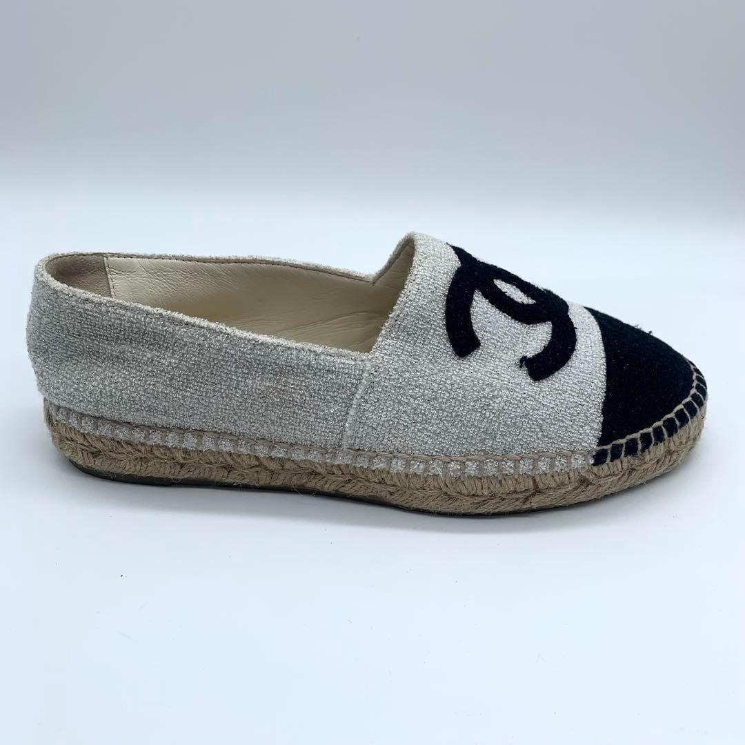 シャネル フラットシューズ エスパドリーユ ココマーク ラメツイード 24cm